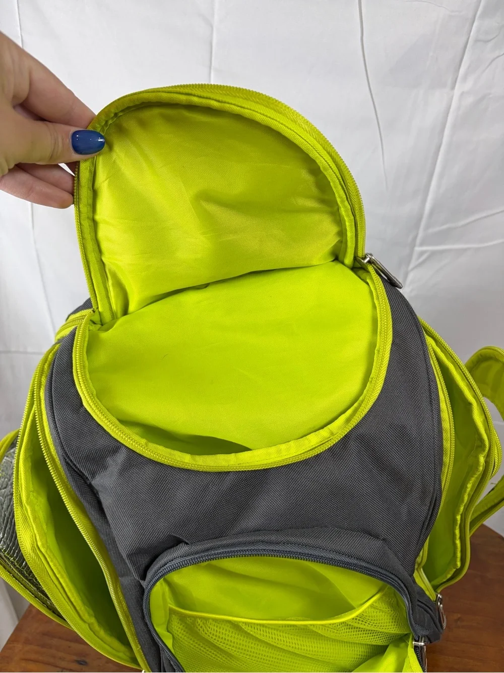 BB Gear Insulated Cooler Backpack Gray Lime Green Multi Compartment Travel Bag